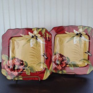 Set of (2) 222 Fifth Plates Hummingbird Tropical Floral 11"